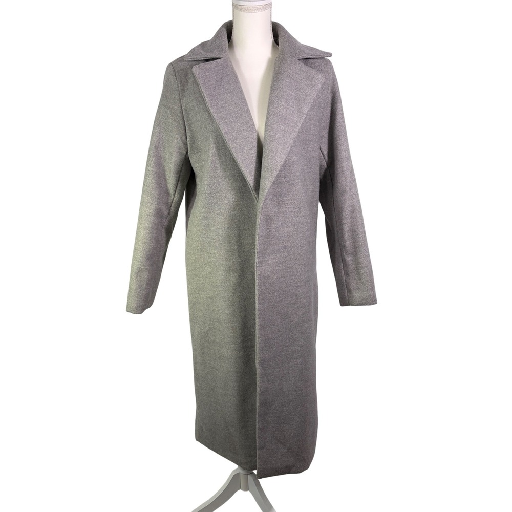 Auxo Collection Overcoat Women XXL Grey Open Front Notched Lapel Longline Jacket
